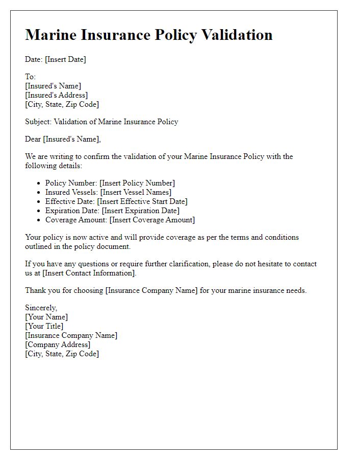 Letter template of marine insurance policy validation