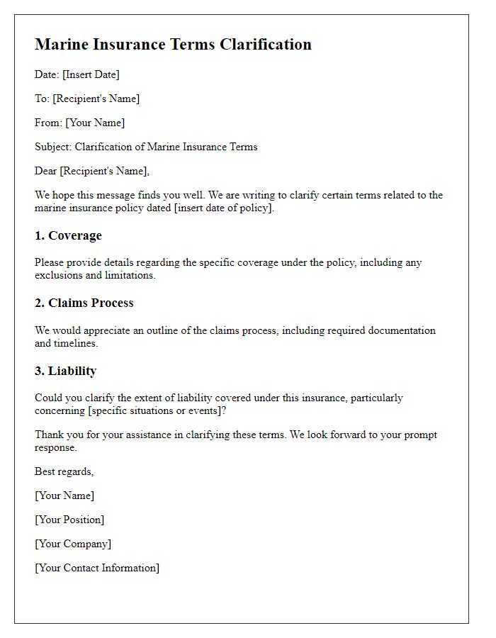 Letter template of marine insurance terms clarification