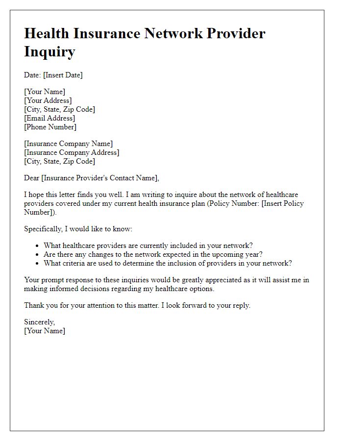 Letter template of health insurance network provider inquiry