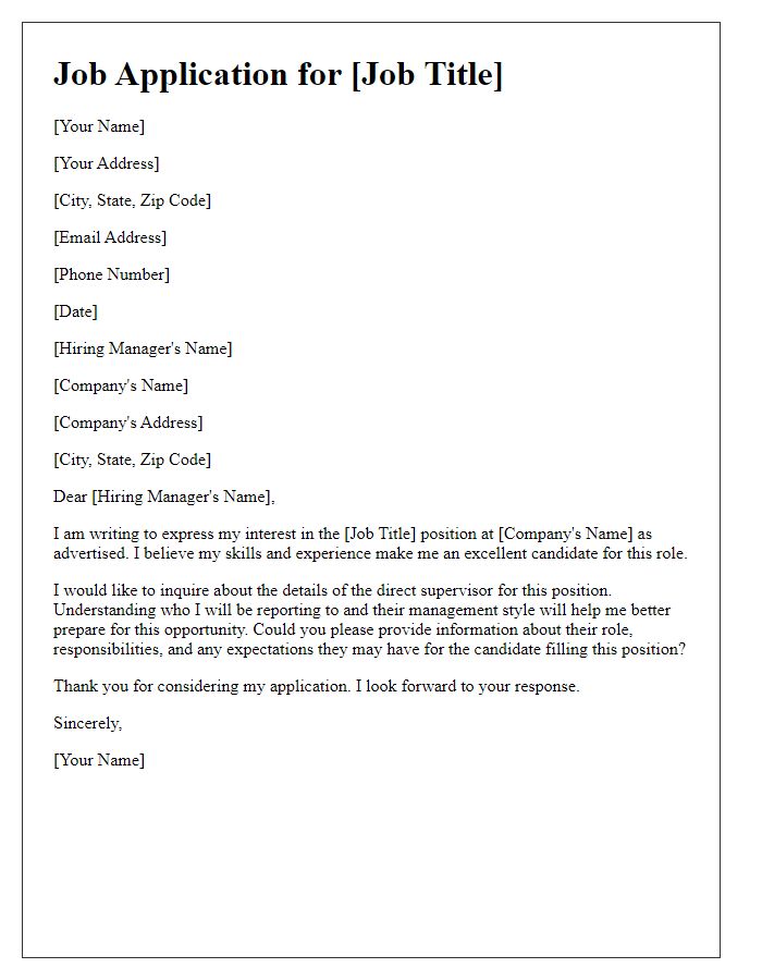 Letter template of job application questioning direct supervisor details