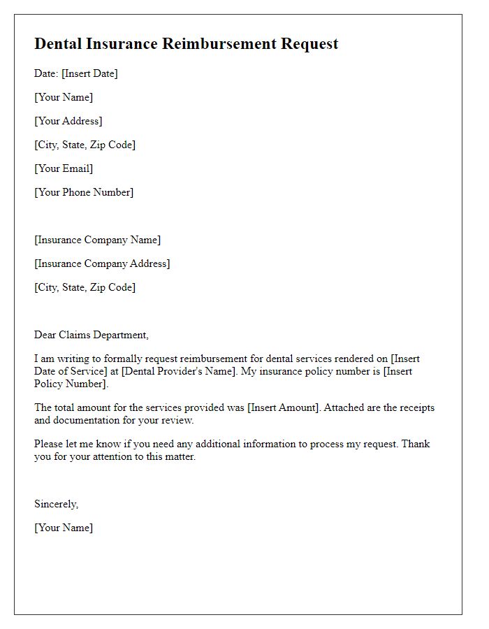 Letter template of dental insurance reimbursement request