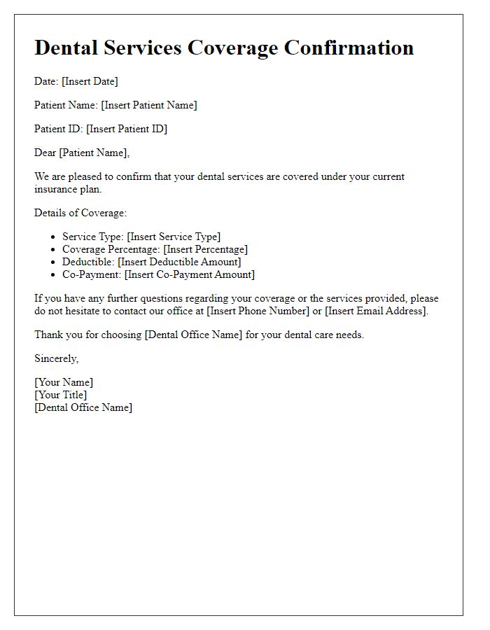 Letter template of dental services coverage confirmation