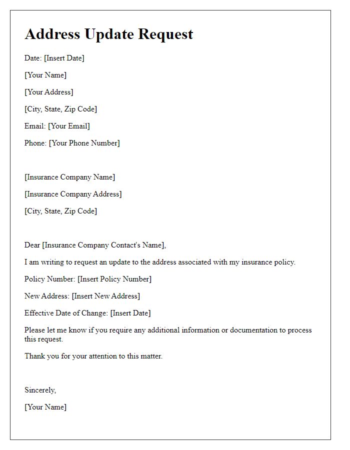 Letter template of insurance company transfer request for address update.