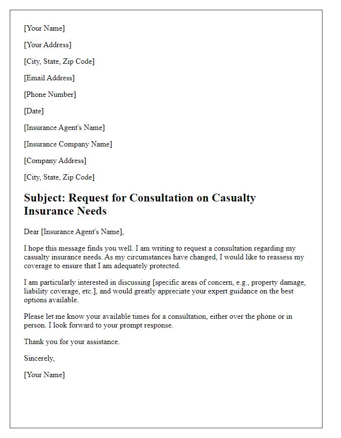 Letter template of consultation request for casualty insurance needs