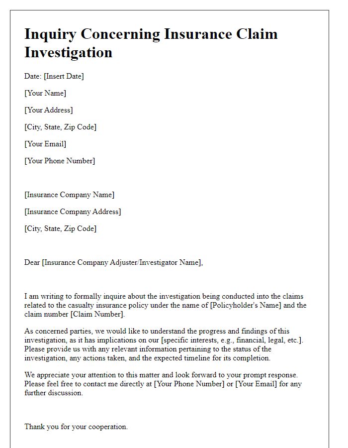 Letter template of inquiry for casualty insurance fraud investigation