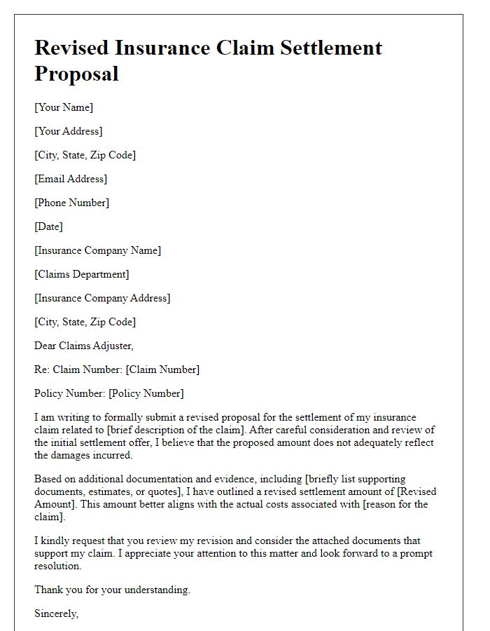 Letter template of revised insurance claim settlement proposal.