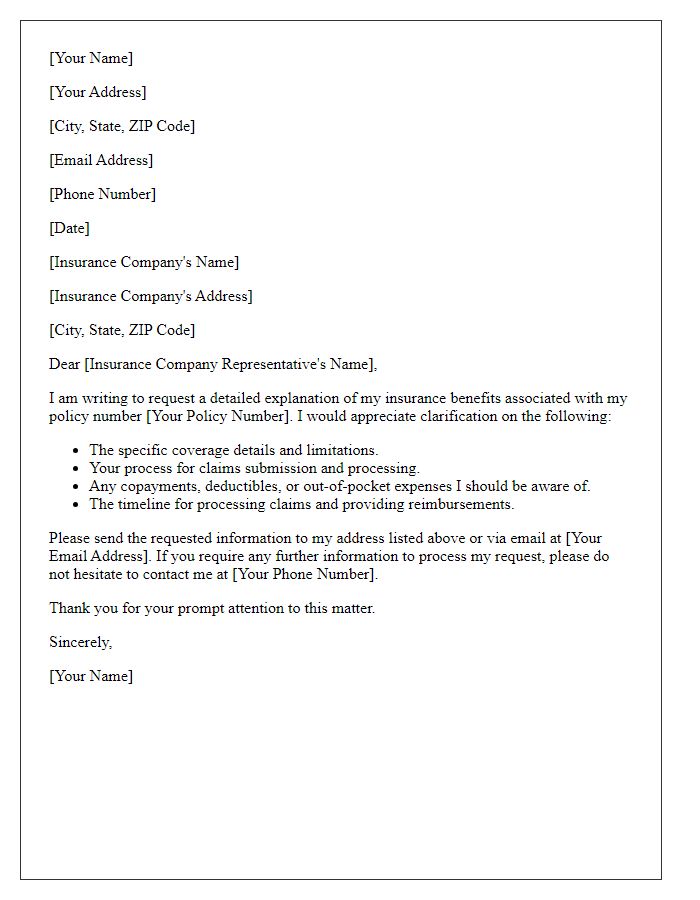 Letter template of insurance benefits explanation request