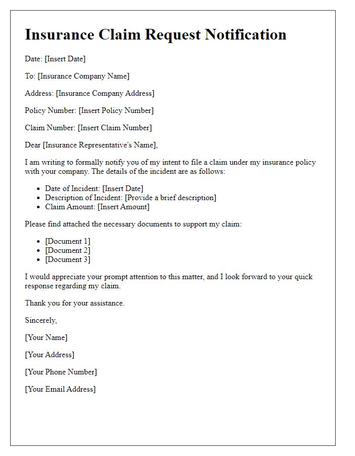 Letter template of insurance claim request notification