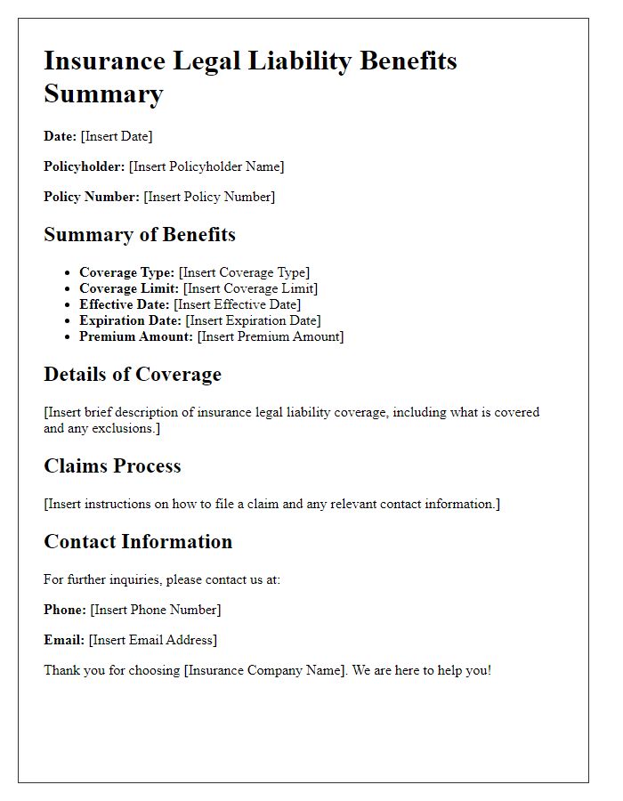 Letter template of insurance legal liability benefits summary