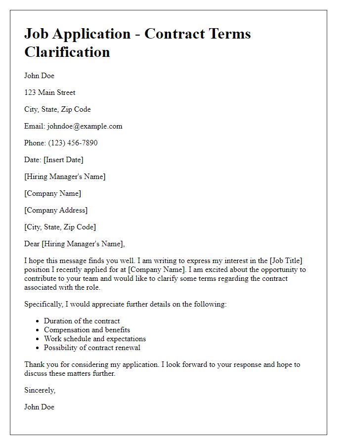 Letter template of job application for contract terms clarification