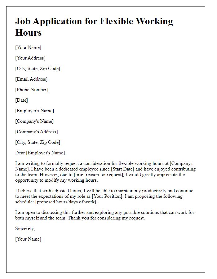 Letter template of job application for flexible working hours request