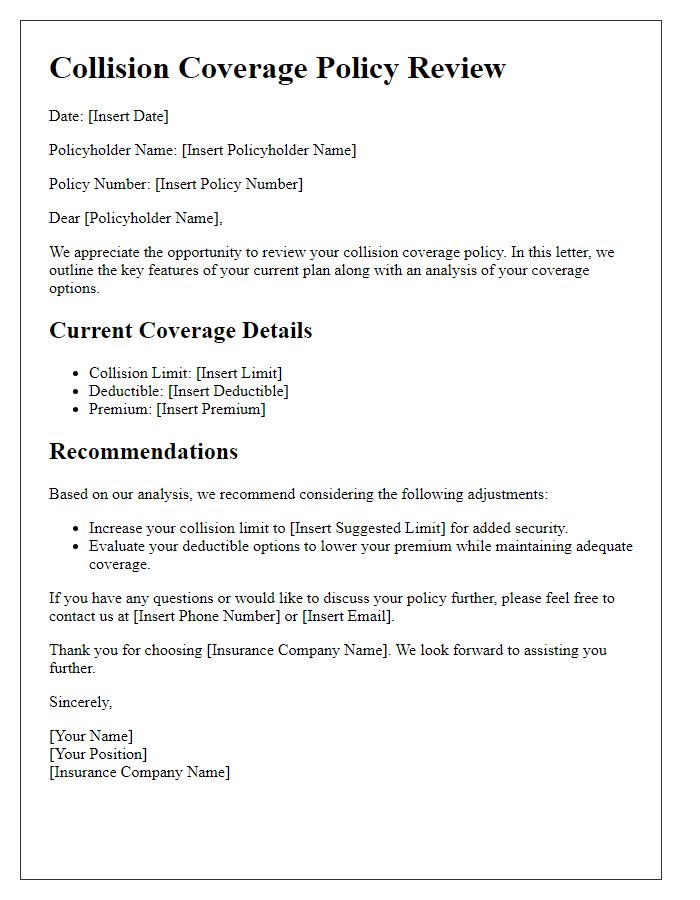 Letter template of insurance collision coverage policy review.