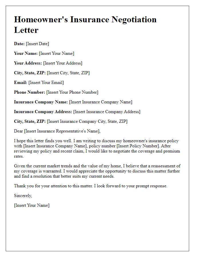 Letter template of homeowners insurance negotiation