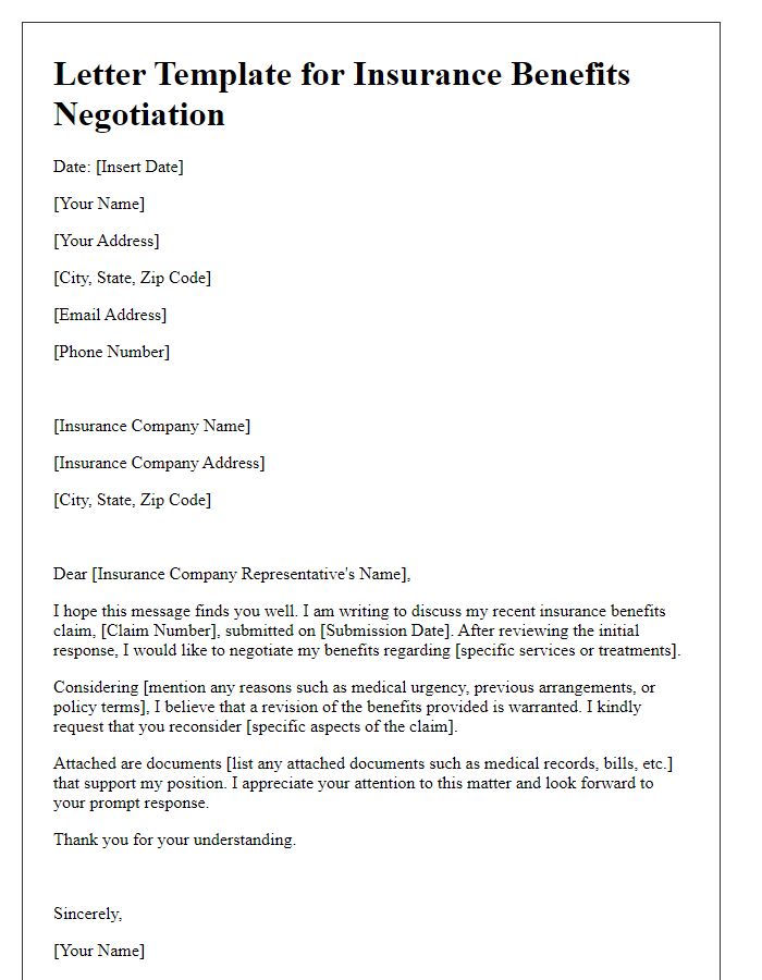 Letter template of insurance benefits negotiation