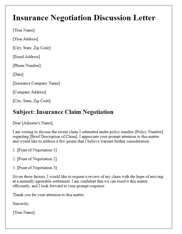 Letter template of insurance negotiation discussion