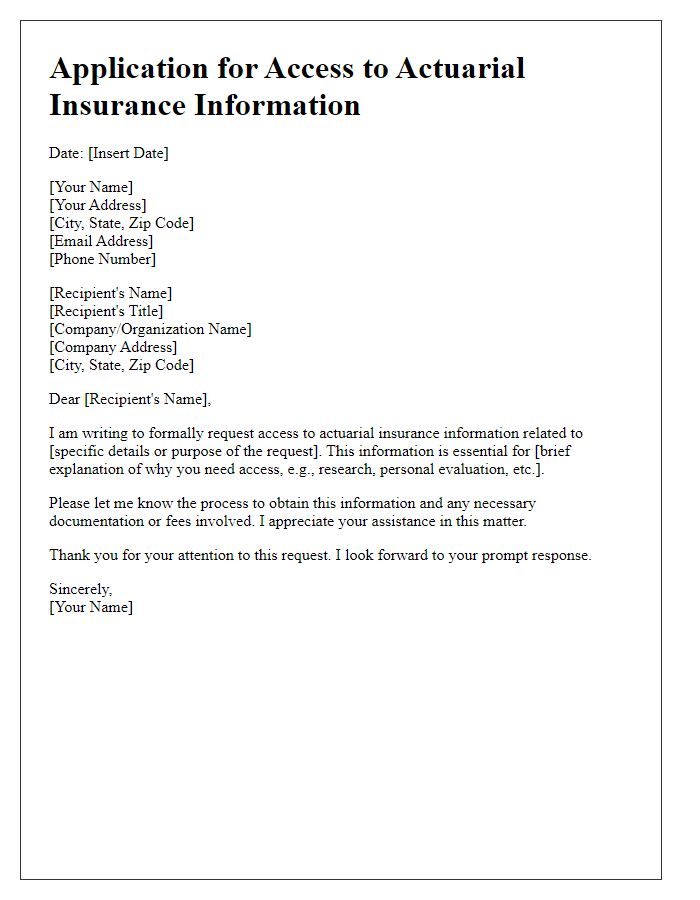 Letter template of application for access to actuarial insurance information