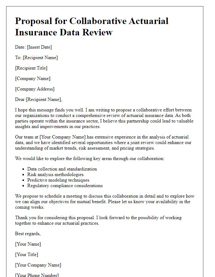 Letter template of proposal for collaborative actuarial insurance data review