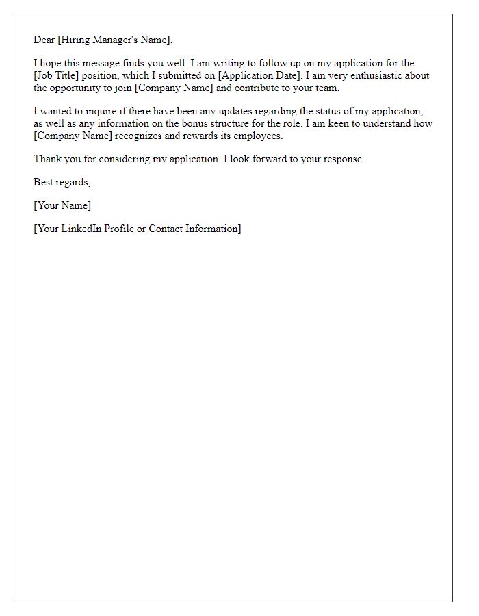 Letter template of follow-up on job application bonus status