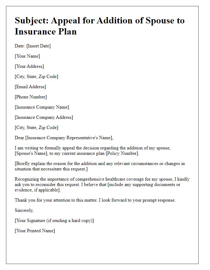 Letter template of appeal for spousal insurance addition