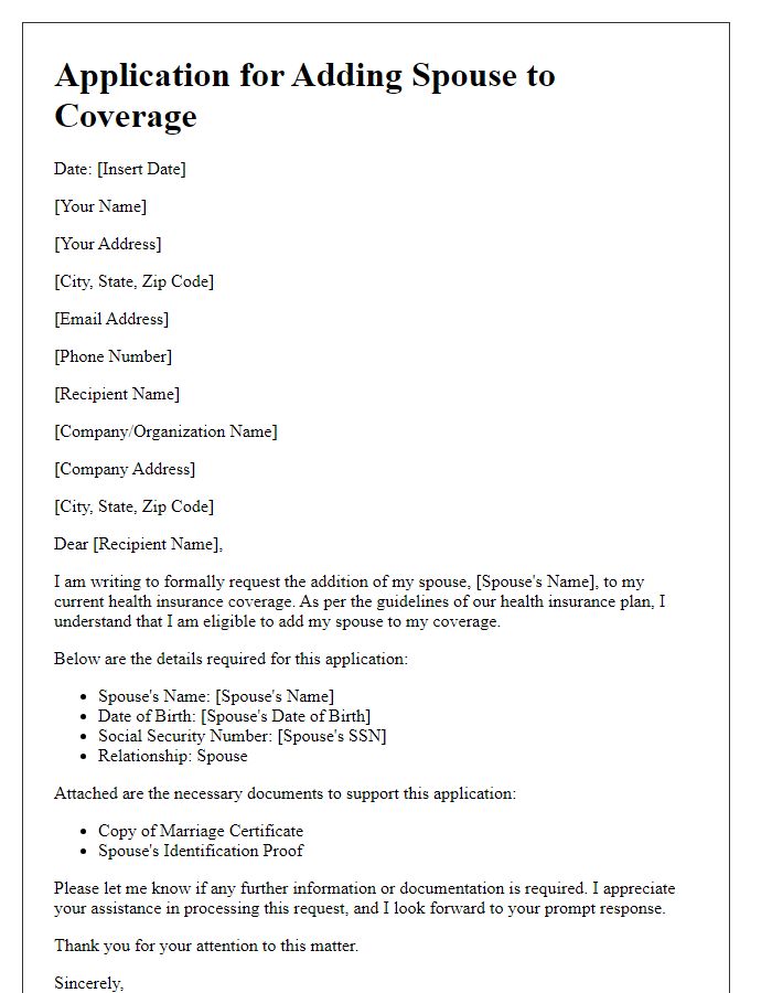 Letter template of application for adding spouse to coverage