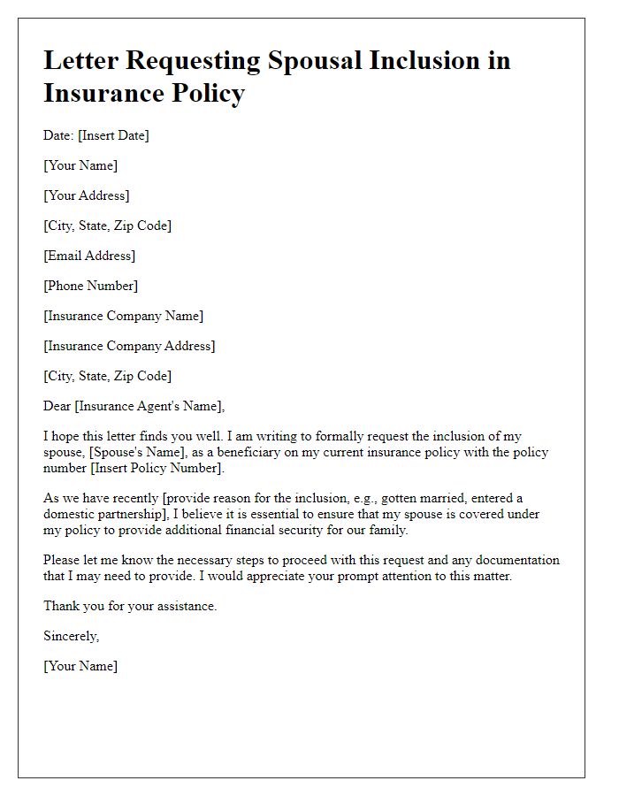 Letter template of request for spousal inclusion in insurance policy