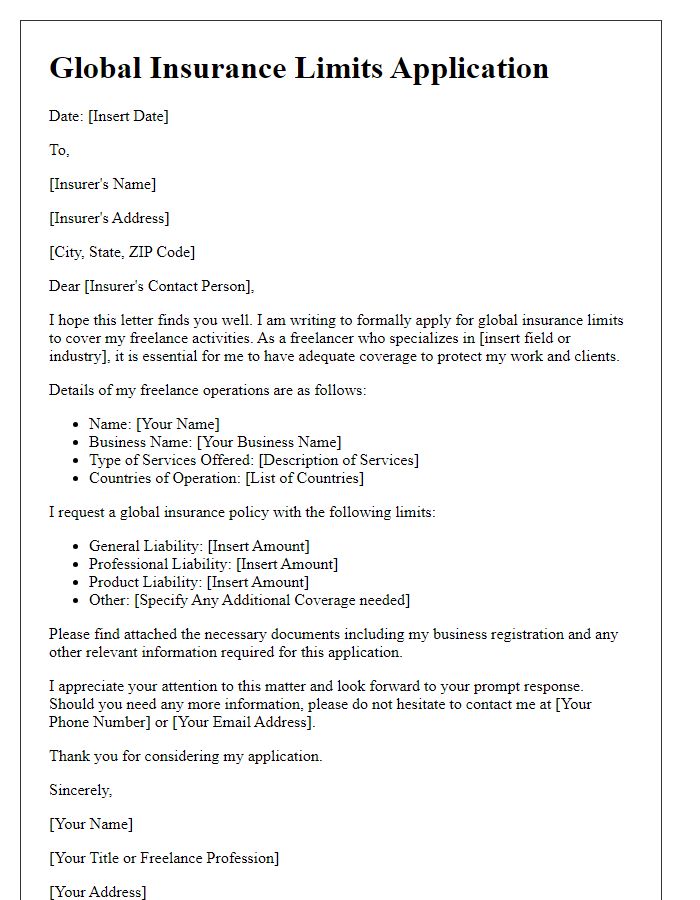 Letter template of global insurance limits application for freelancers