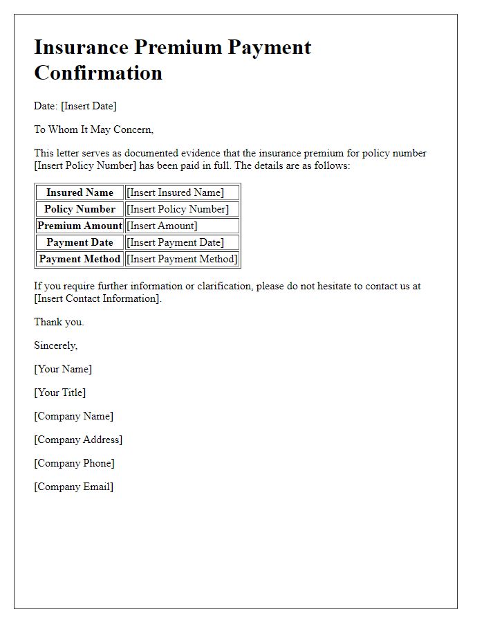 Letter template of documented evidence of insurance premium paid