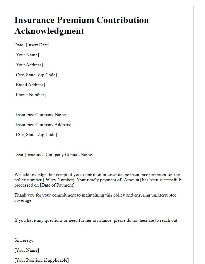 Letter template of insurance premium contribution acknowledgment