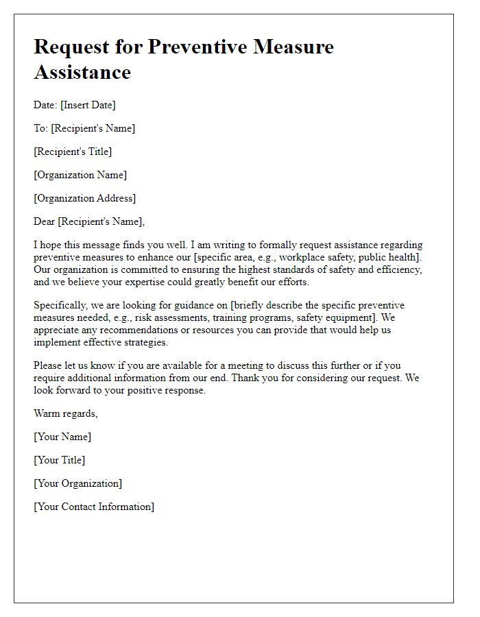 Letter template of preventive measure assistance request.