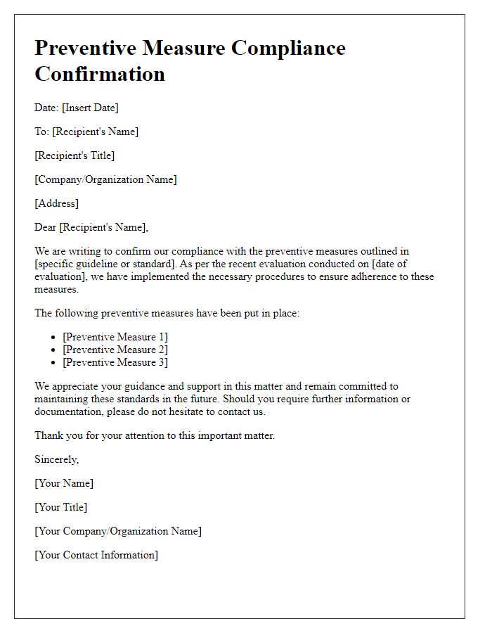 Letter template of preventive measure compliance confirmation.
