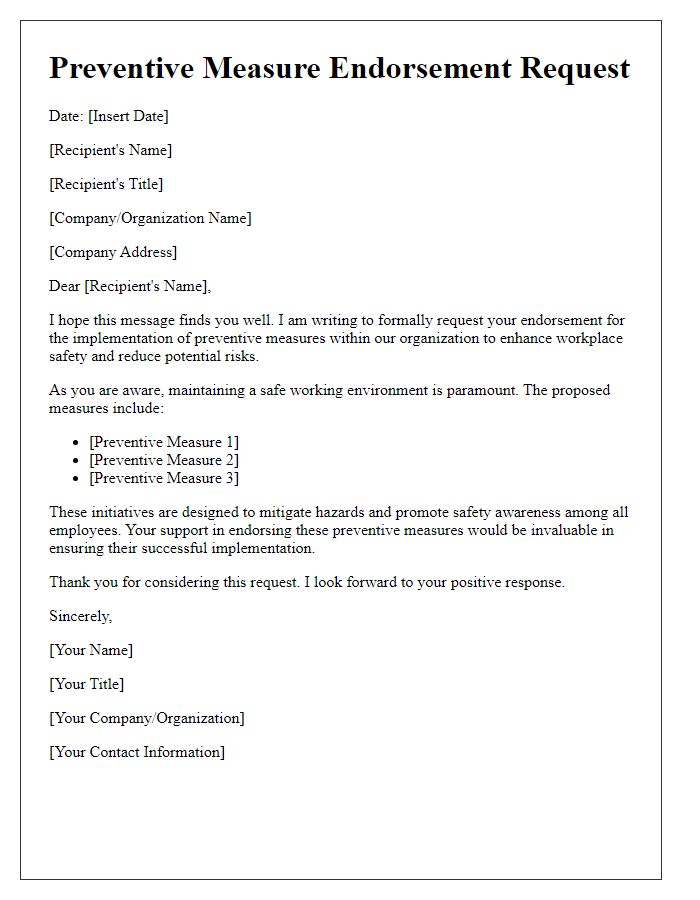 Letter template of preventive measure endorsement request.