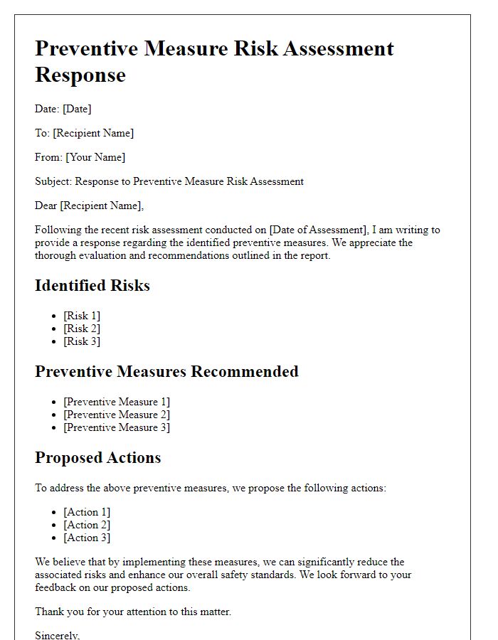 Letter template of preventive measure risk assessment response.