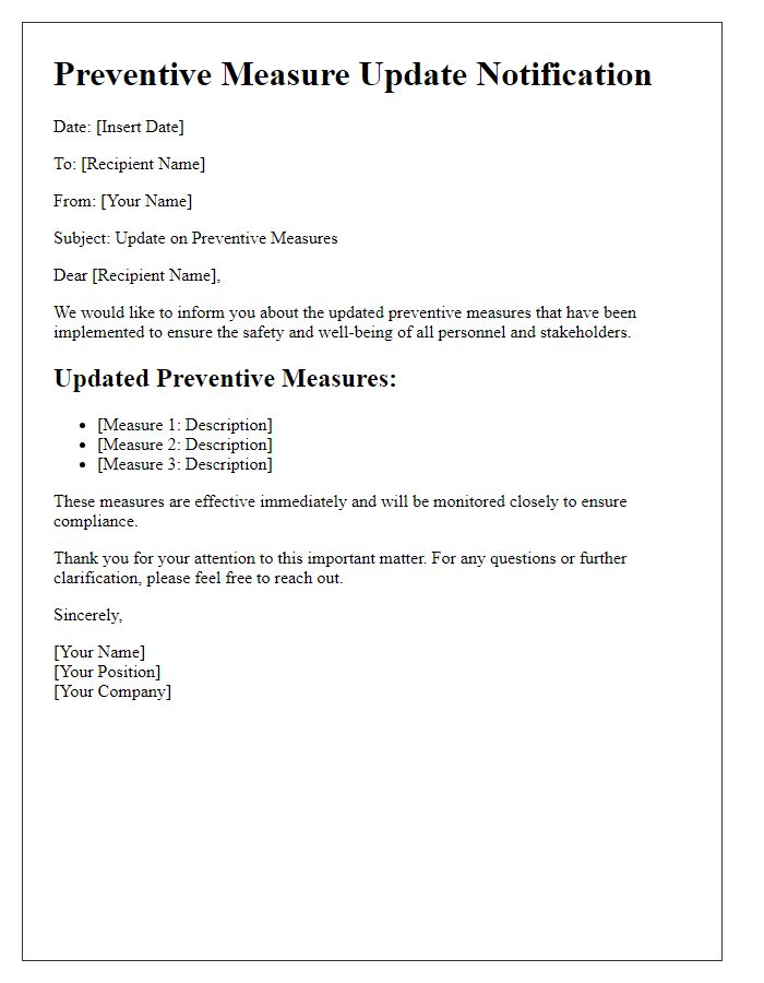 Letter template of preventive measure update notification.