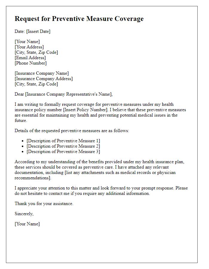 Letter template of request for preventive measure coverage.