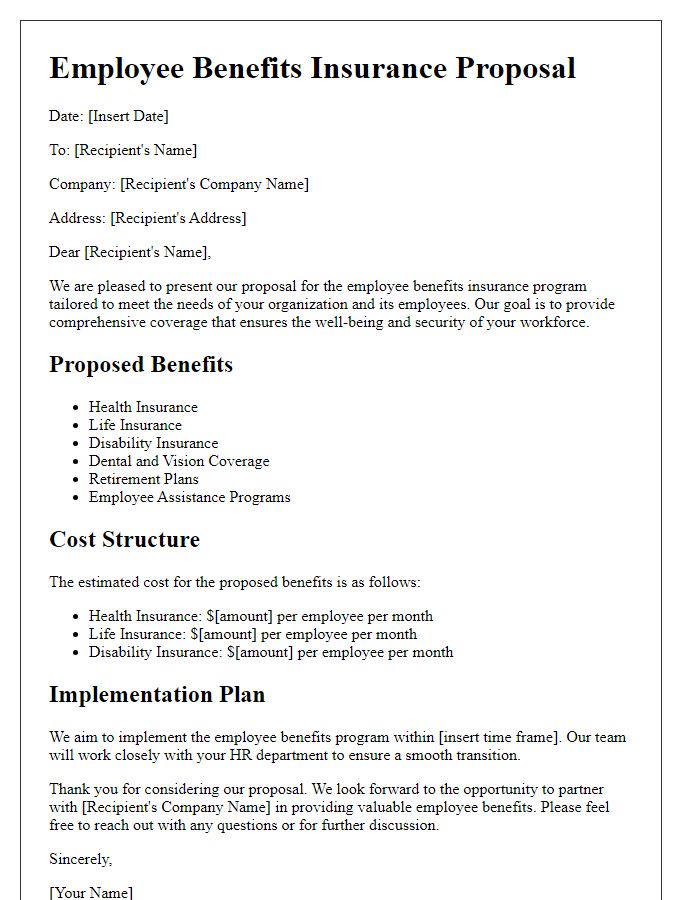 Letter template of corporate employee benefits insurance proposal