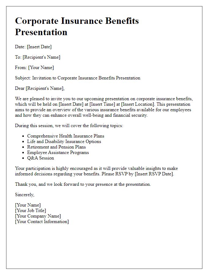 Letter template of corporate insurance benefits presentation