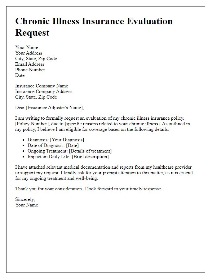 Letter template of chronic illness insurance evaluation request