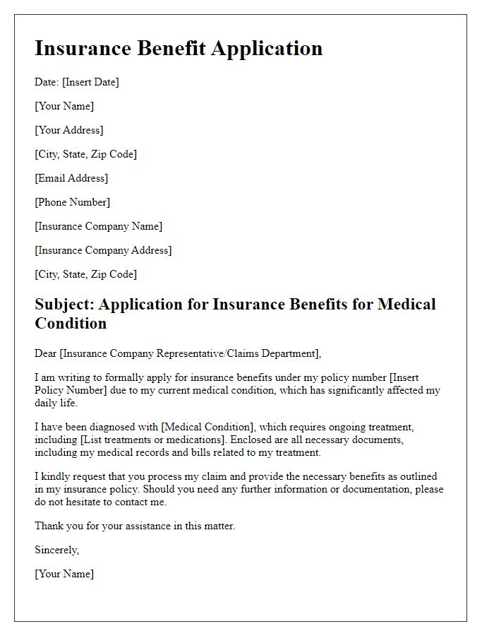 Letter template of medical condition insurance benefit application