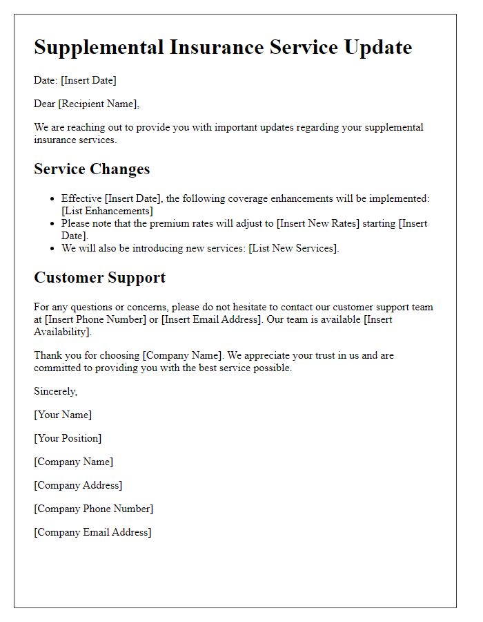 Letter template of supplemental insurance service updates.