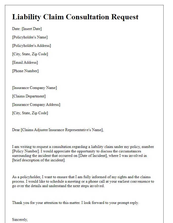 Letter template of liability claim consultation for policyholders