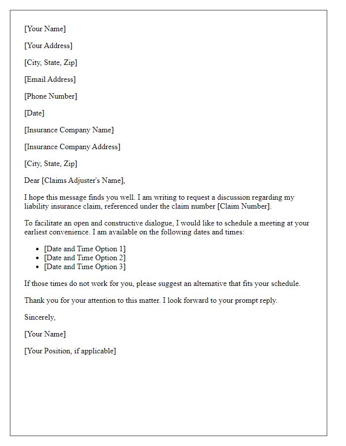 Letter template of liability insurance claim discussion scheduling