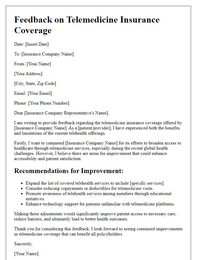 Letter template of telemedicine insurance coverage feedback for improved access.