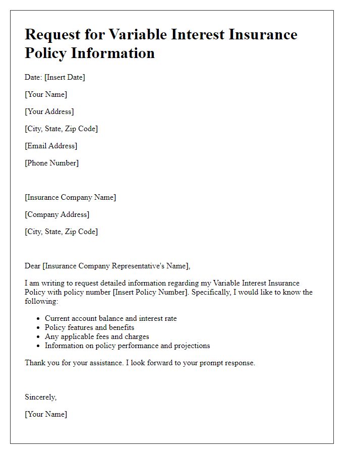 Letter template of variable interest insurance policy information request