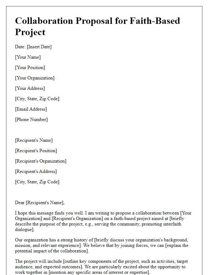 Letter template of collaboration proposal for faith-based project