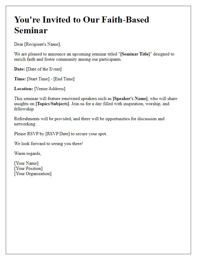 Letter template of event description for faith-based seminar