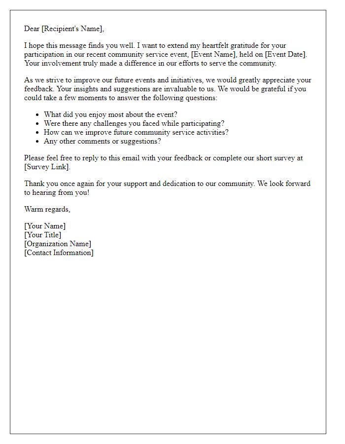 Letter template of feedback request after faith-based community service