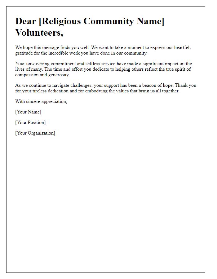 Letter template of support and thanks to religious community volunteers