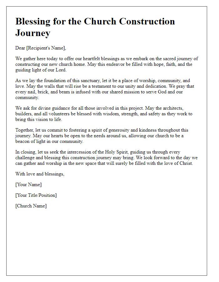 Letter template of blessing for church construction journey