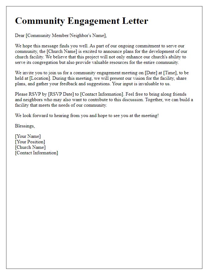 Letter template of community engagement for church facility development