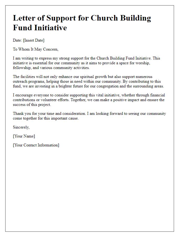 Letter template of support for church building fund initiative